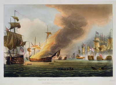 De Slag bij Trafalgar, 21 oktober 1805, gegraveerd door Thomas Sutherland voor J. Jenkins
